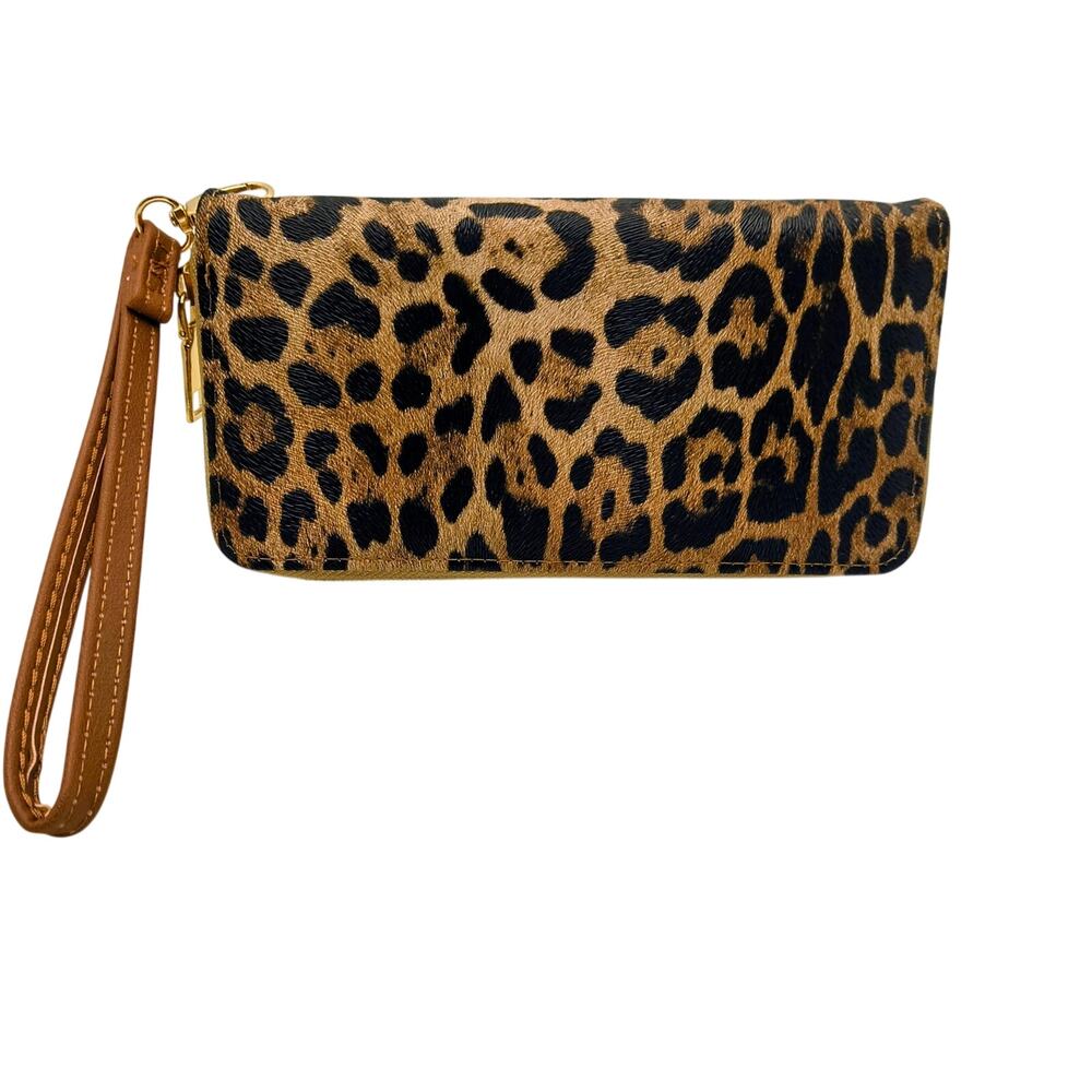 Chic Leopard Print Zip-Around Faux Leather Wallet Wristlet